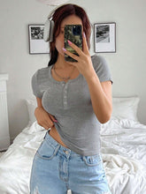 Scoop Neck Knitted Velcro Henley