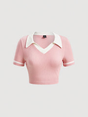 Contrast Collor V-Polo Top
