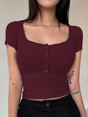 Sweetheart Neck Knitted Henley