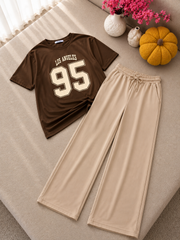 Brown Drop Shoulder & Beige Flapper Trouser