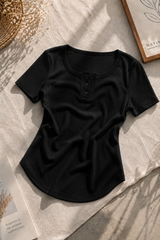 Bottom curved henley half sleeves