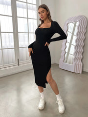 Sweetheart Neck Split Thigh Dress