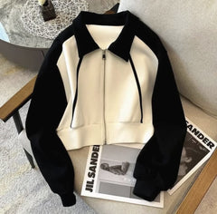 Contrast Collar Crop Zipper