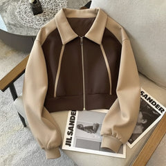 Contrast Collar Crop Zipper
