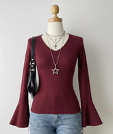 V neck flare sleeves top