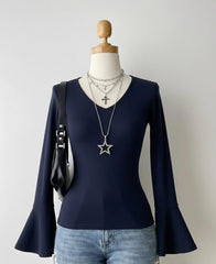 V neck flare sleeves top