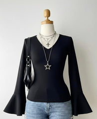 V neck flare sleeves top