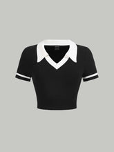 Contrast Collor V-Polo Top