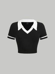 Contrast Collor V-Polo Top