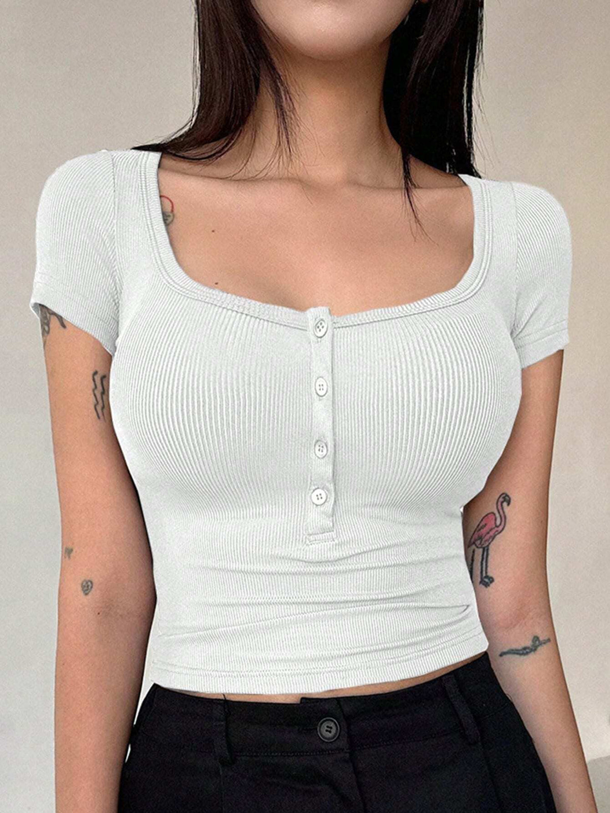 Sweetheart Neck Knitted Henley
