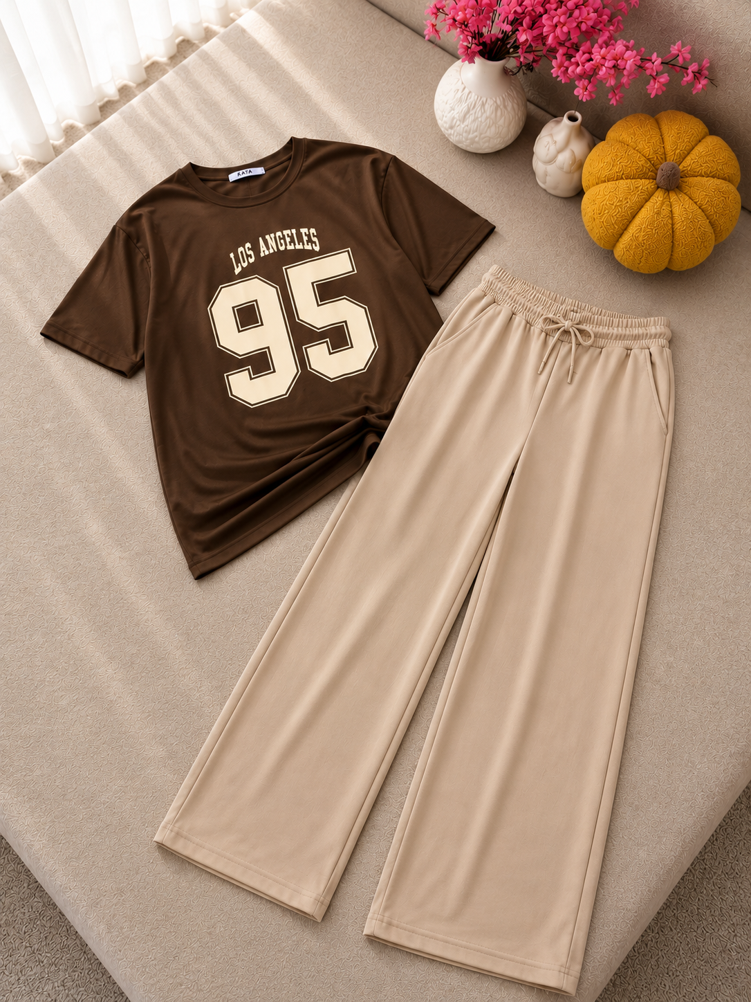 Brown Drop Shoulder & Beige Flapper Trouser