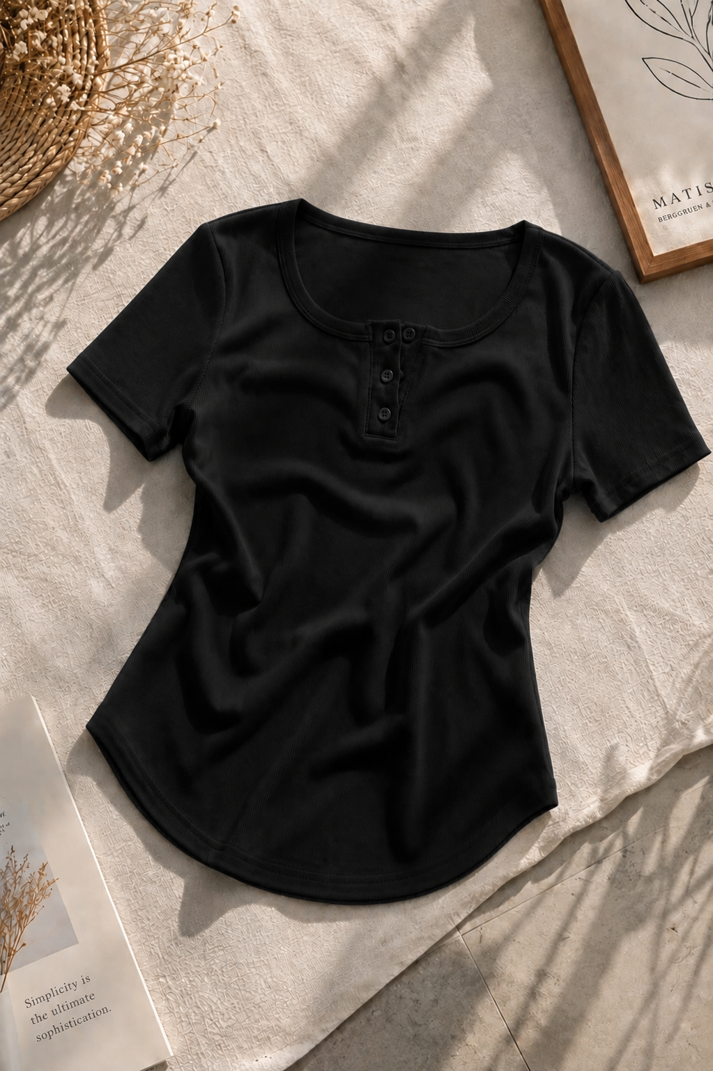 Bottom curved henley half sleeves