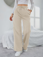 Drawstring Waist Wide Leg Trouser