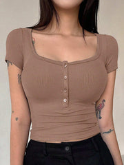 Sweetheart Neck Knitted Henley