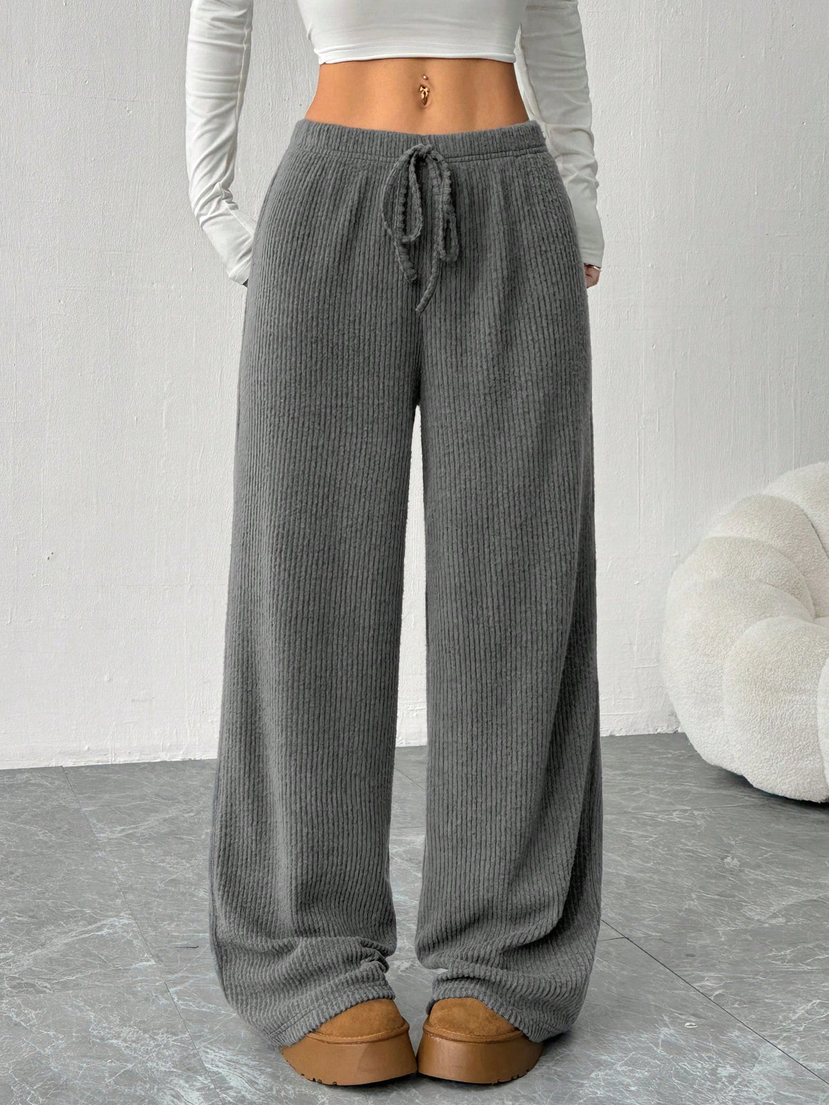 Ribbed Wide Leg Summer Trouser