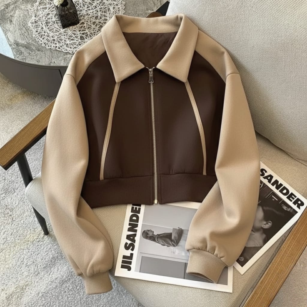 Contrast Collar Crop Zipper