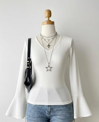 V neck flare sleeves top