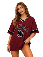 Contrast V-Neck Oversized Tshirt | Graphic Print