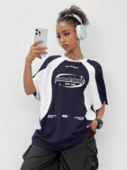 Women's Oversized Racing Print Raglan T-Shirt