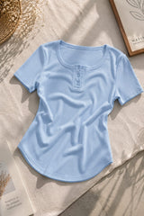 Bottom curved henley half sleeves