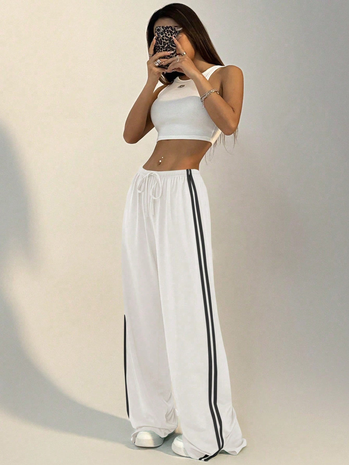 Side Strip Casual Wide Leg Trouser