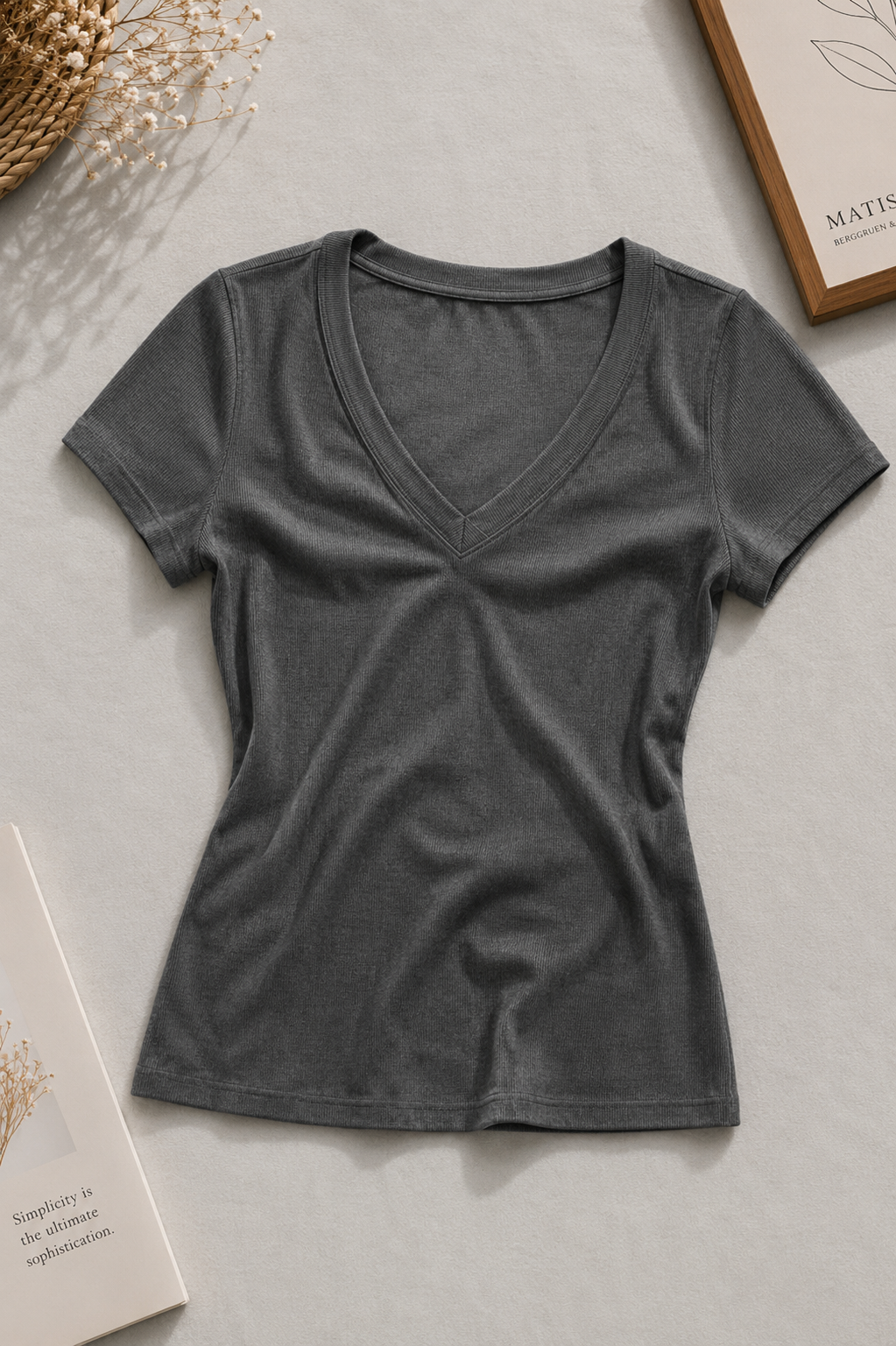V-Neck Ribbed Fitted Top